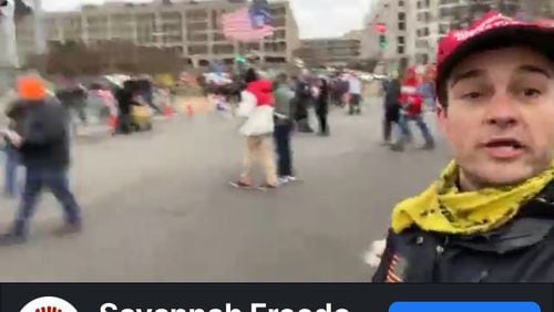 Savannah resident Dominic Box, right, is seen in a Facebook livestream he shot while marching on the Capitol Jan. 6, 2021.