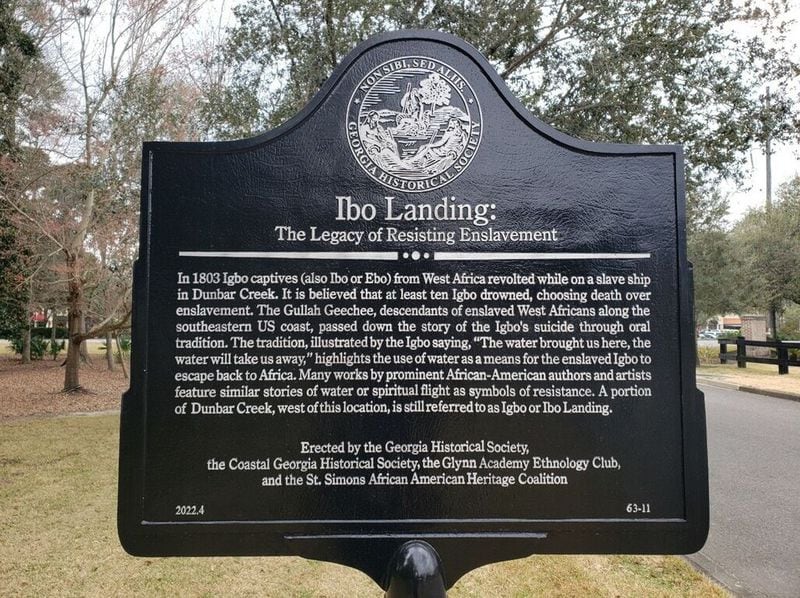 A historic marker commemorating the resistance of enslaved Africans who died in Dunbar Creek is located at at Old Stables Corner on St. Simons Island.