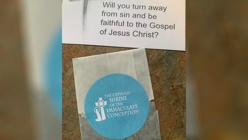 Georgia churches are using creative ways for congregations to observe Ash Wednesday, which begins the Lenten season. At the Catholic Shrine of the Immaculate Conception in Atlanta, parishioners received packets of ashes in the mail. (Mark Waligore / The Atlanta Journal-Constitution)