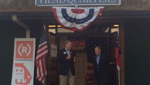 U.S. Sen. Johnny Isakson, right, campaigns with U.S. Rep. Rick Allen, R-Evans, in Augusta on Nov. 5. Tamar Hallerman/AJC