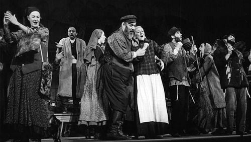 Zero Mostel and Maria Karnilova in a scene from a stage play “Fiddler On The Roof,” 1964. Michael Ochs Archives/Moviepix/Getty Images