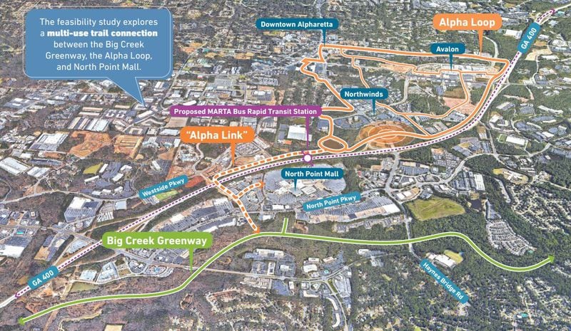 Alpharetta has worked with developers to attract high-end retail, residential and office space while also connecting the destinations via biking and pedestrian trails including Alpha Loop which connects Avalon, City Center and the North Point Mall area. The upcoming Alpha Link project will connect the loop to the Big Creek Greenway's nine-mile trail.