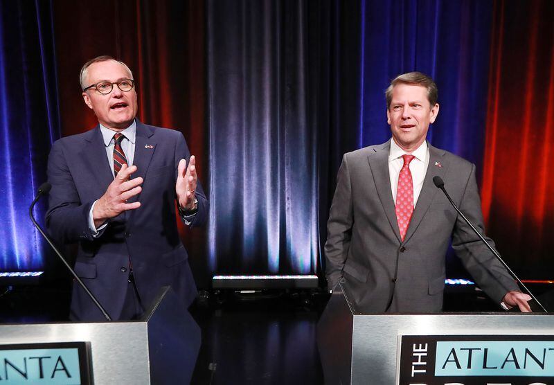 Lt. Gov. Casey Cagle and Secretary of State Brian Kemp, the two remaining Republicans in the race for Georgia governor, at last week’s Atlanta Press Club debate. Curtis Compton/ccompton@ajc.com