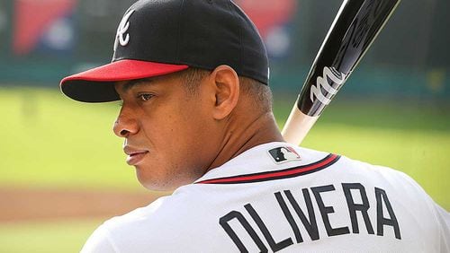 Braves left fielder Hector Olivera has been suspended through Aug. 1 without pay by Major League Baseball. He was arrested April 13 in suburban Washington, D.C., for misdemeanor assault and battery involving a female acquaintance. (Curtis Compton / ccompton@ajc.com)