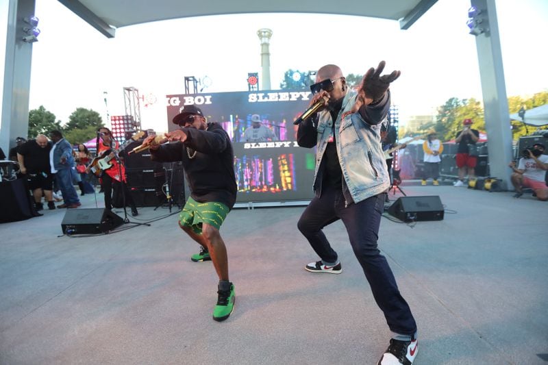 Georgia’s own Big Boi (left) was one of the headliners of the ONE Musicfest celebrated at Centennial Park; he shared the stage with producer Sleepy Brown on Sunday, October 10, 2021. Miguel Martinez for The Atlanta Journal-Constitution