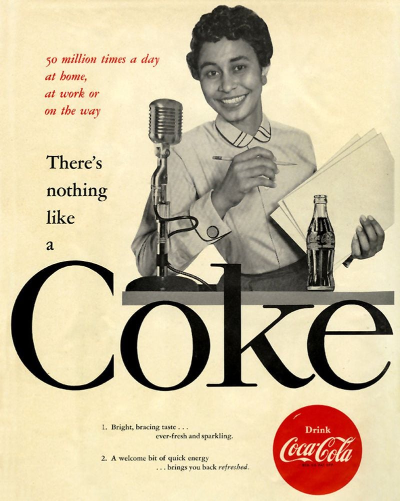 Coca Cola ad in Ebony magazine featuring model Mary Alexander; the first black woman to appear in the company’s ads. Credit/The Coca Cola Company.
