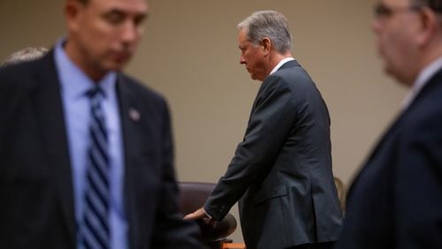 Robert “Chip” Olsen prepares to leave the courtroom at recess during his murder trial at the DeKalb County Courthouse on October 4, 2019.  The jury was deliberating. STEVE SCHAEFER / SPECIAL TO THE AJC