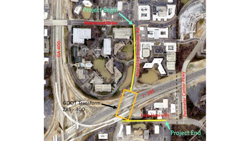 Sandy Springs project with MARTA will add a bicycle/pedestrian facility on the west side of Peachtree Dunwoody Road from just north of I-285 to Hammond Drive. Plans also include bike and sidewalk improvements on Lake Hearn Drive from Peachtree Dunwoody Road to Sandy Springs city limits. (Courtesy City of Sandy Springs)