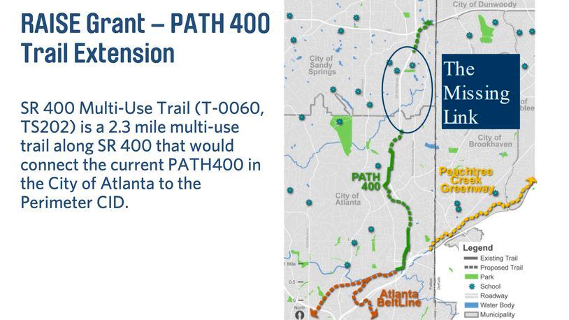 Sandy Springs will apply to the U.S. Department of Transportation for the 2023 Rebuilding American Infrastructure with Sustainability and Equity (RAISE) Discretionary Grant Program for the PATH 400 Trail Extension project. COURTESY CITY OF SANDY SPRINGS