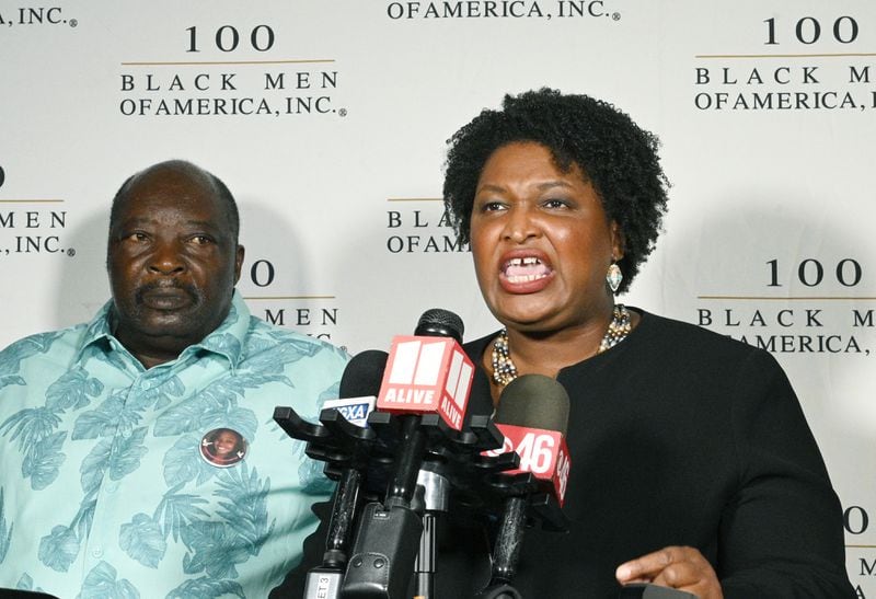 Georgia gubernatorial candidate Stacey Abrams attended Wednesday's news conference.