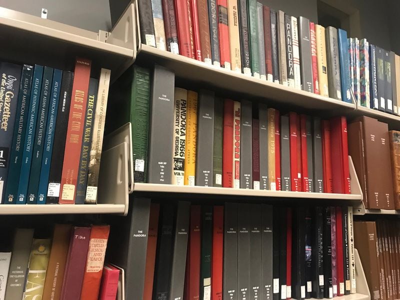 The University of Georgia keeps many of its yearbooks in its main library on campus in Athens. Some of the yearbooks, pictured here, contain photos of students in blackface, created by whites as satire that African-Americans find degrading and racist. 