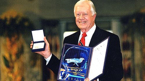 Carter was awarded the Nobel Peace Prize in Oslo, Norway, in 2002 for his diplomacy work through the Carter Center.