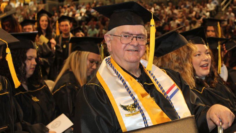 Paul Wiser, who graduated magna cum laude from Kennesaw State University on Wednesday, at age 81, was the school’s oldest spring 2023 graduate. (Photo Courtesy of Jake Busch)