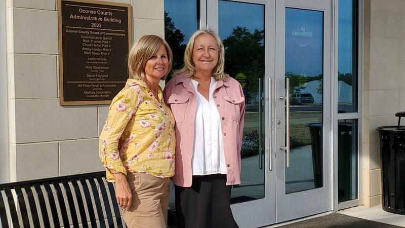 Suzannah Heimel, left, and Laura King have provoked controversy in Oconee County by running as Democrats despite their conservative leanings.