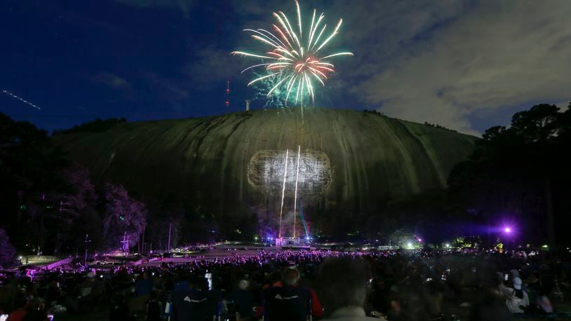 Fireworks are displayed at Stone Mountain Park on Thursday, July 1, 2021. A fireworks and laser show display goes through July 5 at the park in celebration of Independence Day. (Christine Tannous / christine.tannous@ajc.com)