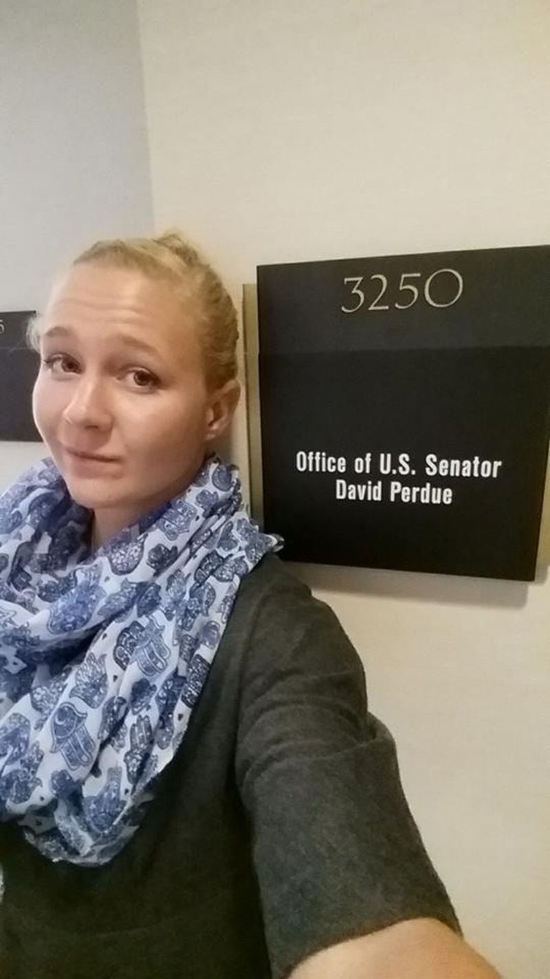 In a February post on Facebook, Reality Winner took a selfie outside the Atlanta office of U.S. Sen. David Perdue, stating she had a private meeting there. SPECIAL