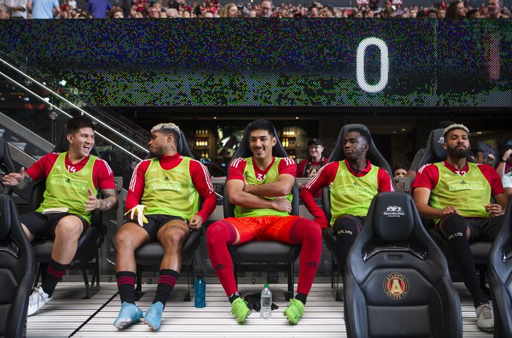 The Atlanta United bench sits and waits for the match to start. CHRISTINA MATACOTTA FOR THE ATLANTA JOURNAL-CONSTITUTION.