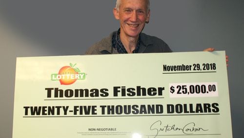 Thomas Fisher, 65, of Decatur, won $25,000 in the Terrific Cash Tuesday drawing from the Georgia Lottery's 25th Anniversary Giveaway.