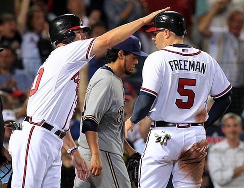Chipper Jones (left) has been one of Freeman's biggest supporters and believers since the big first baseman reached the majors.