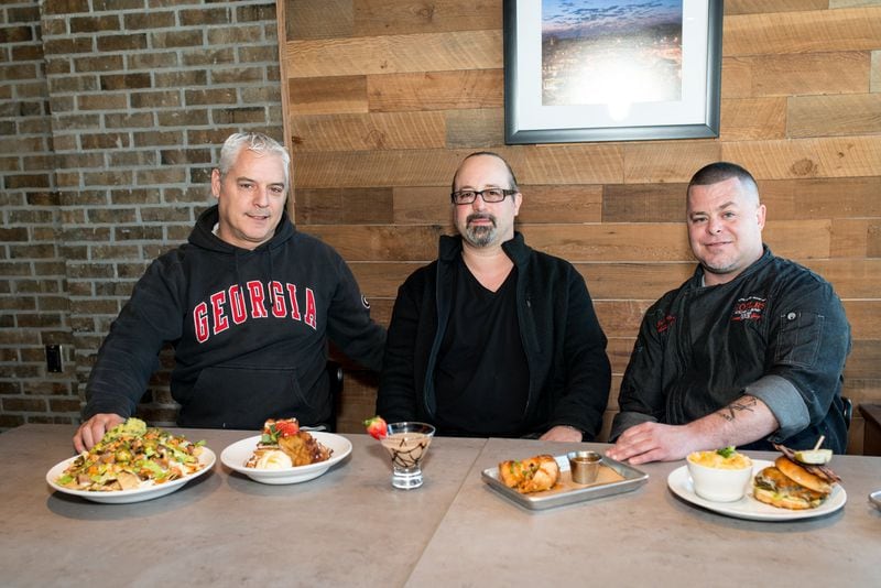  Hoyle's Kitchen and Bar team (from left to right) general manager David Smedlund, developer and property manager Sam Ivey, and executive chef Zach Starr. Photo credit- Mia Yakel.