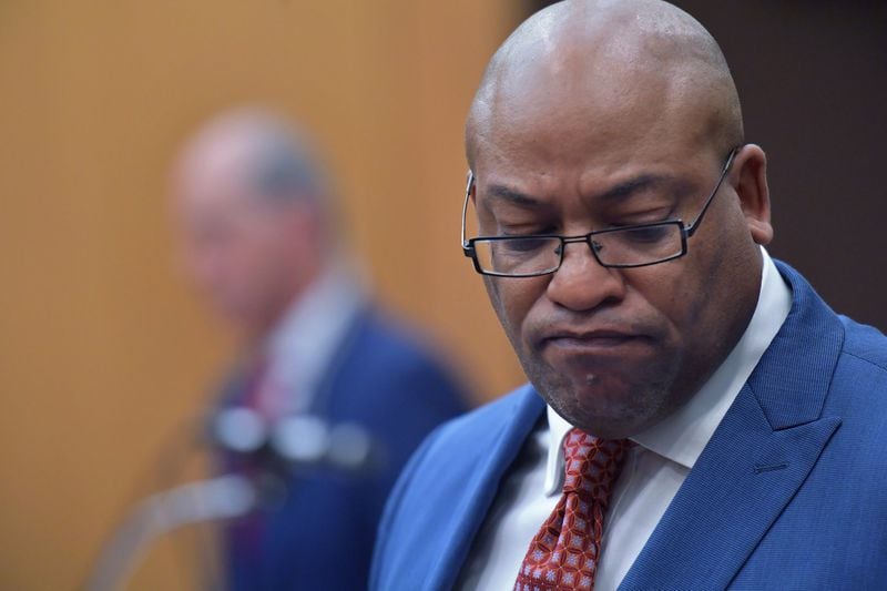 March 20, 2018 Atlanta - Fulton County Chief Assistant District Attorney Clint Rucker reacts as defense attorney Bruce Harvey (background) tries to reject a question to Dani Jo Carter, a friend of the McIvers and the driver of the SUV on the night that Diane was killed, during the 6th day of trial for Tex McIver before Fulton County Chief Judge Robert McBurney on Tuesday, March 20, 2018. HYOSUB SHIN / HSHIN@AJC.COM