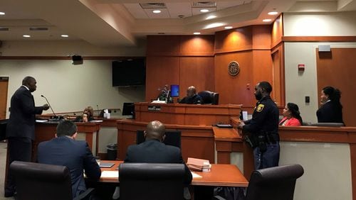 DeKalb County resident Ed Williams (left) makes his case to Superior Court Judge Gregory Adams in a Jan. 10, 2019, trial regarding the Board of Commissioners’ surprise vote in February 2018 to raise their salaries. Adams dismissed the case, but Williams filed an appeal to the Georgia Supreme Court. TIA MITCHELL/TIA.MITCHELL@AJC.COM
