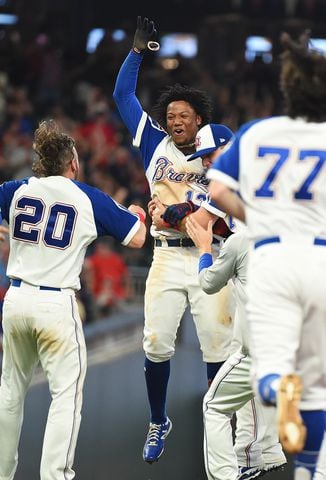 Photos: Ronald Acuna, Braves celebrate a walk-off win over the Reds