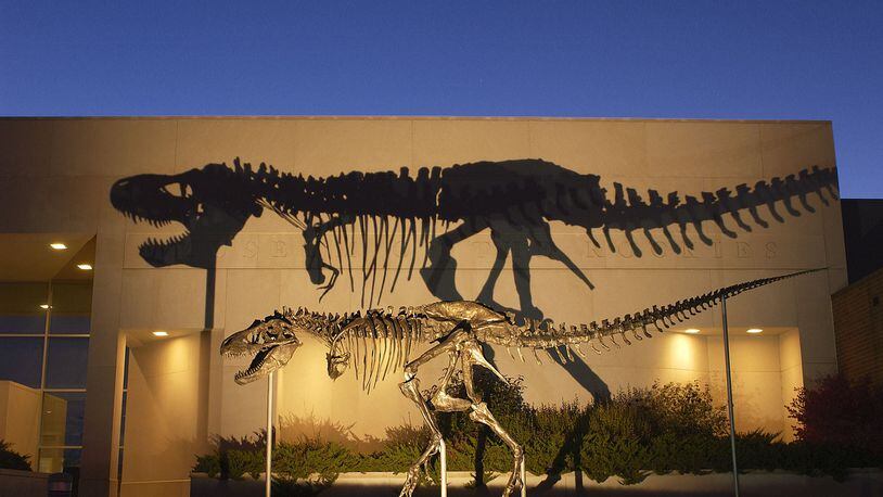 A bronze cast of the Tyrannosaurus rex skeleton known as the Wankel T. rex stands in front of the Museum of the Rockies at Montana State University. CONTRIBUTED BY MUSEUM OF THE ROCKIES
