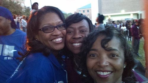 Dana Wilkerson Lynch (left) made it back to North Carolina Central University for the 2015 Homecoming where she hooked up with two of her line sisters from 1992: Kim Harrison and Shelby Smith.