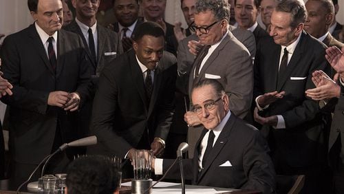 Bryan Cranston as LBJ and Anthony Mackie as MLK in the HBO film "All the Way" debuting May 21, 2016. CREDIT: HBO