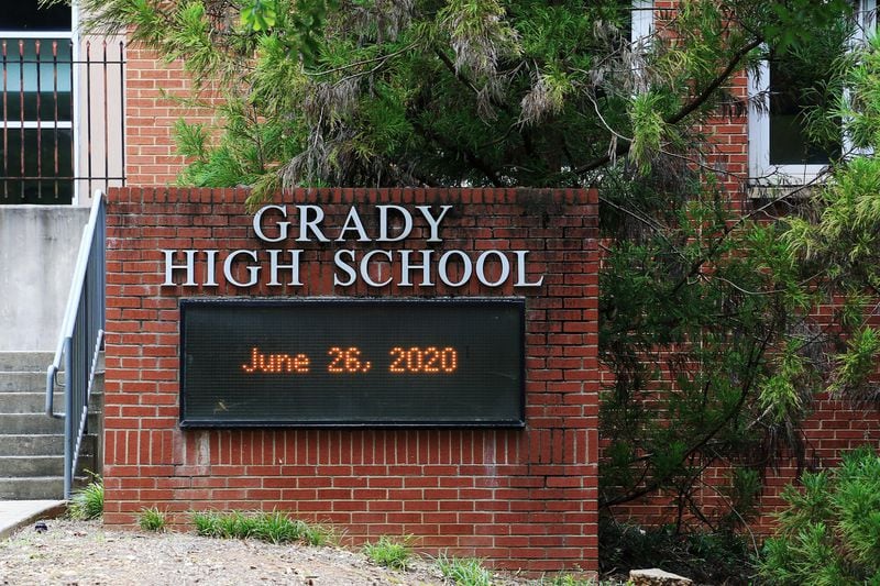 A Grady High School sign photographed on June 26, 2020, at Grady High School in Atlanta. Some Grady High School students have petitioned the Atlanta Board of Education to change the name of the school. Henry Grady, the school’s namesake, was an editor and part owner of the Atlanta Constitution, whose views have been criticized as racist. CHRISTINA MATACOTTA FOR THE ATLANTA JOURNAL-CONSTITUTION.