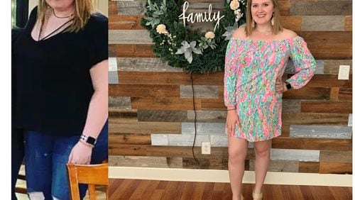 In the photo on the left, taken in January, Emma Duncan weighed 280 pounds. In the photo on the right, taken in August, she weighed 220 pounds. (Photos contributed by Emma Duncan)