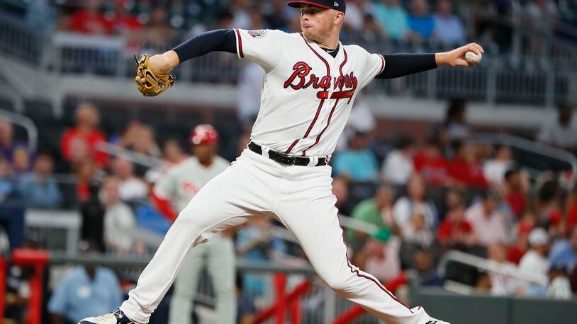 Braves starting pitcher Sean Newcomb delivers against the Philadelphia Phillies Friday. (AP Photo/Todd Kirkland)