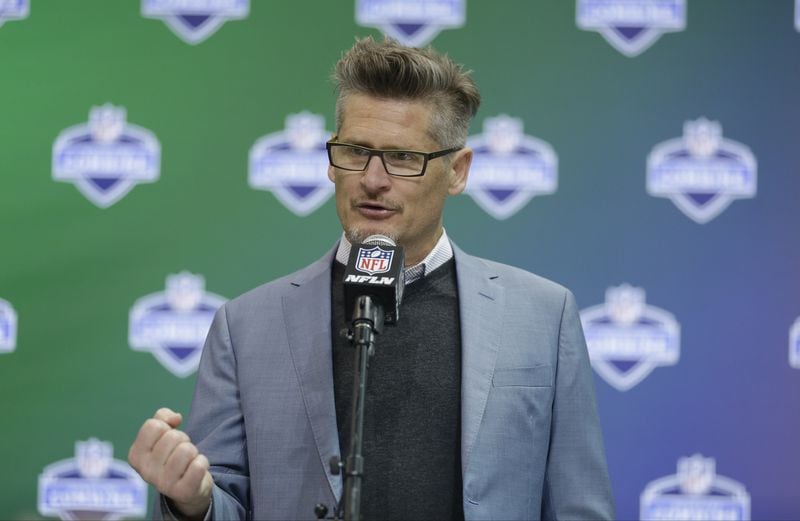  Atlanta Falcons general manager Thomas Dimitroff speaks during a press conference at the NFL Combine in Indianapolis, Wednesday, March 1, 2017. (AP Photo/Michael Conroy)