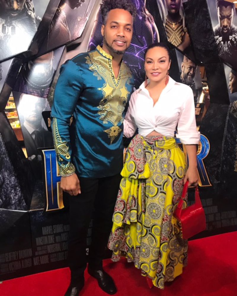 TV personality/real estate expert Egypt Sherrod and producer/artist, DJ Fadelf on the red carpet at the "Black Panther" screening hosted by T.I. and Walmart. Photo by Aric Thompson. 