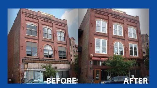 This rendering is provided by Cobb County, showing examples of building frontage improvements in Raleigh, North Carolina. The program is funded by the federal government. (Courtesy of Cobb County)
