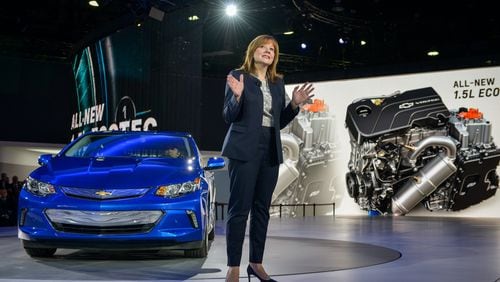 GM CEO Mary Barra introduces the 2016 Chevrolet Volt during its world debut in January 2015 at the North American International Auto Show in Detroit.