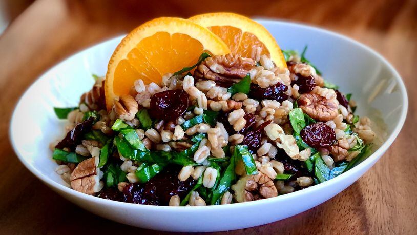 For some creative but lighter fare this holiday season, try Farro with Toasted Pecans and Dried Cherries. Courtesy of Megan McCarthy