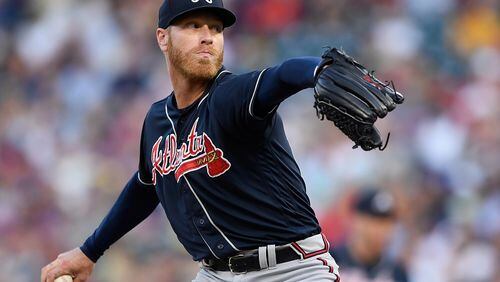Mike Foltynewicz #26 of the Atlanta Braves delivers a pitch against the Minnesota Twins during the first inning of the interleague game on August 6, 2019 at Target Field in Minneapolis, Minnesota. (Photo by Hannah Foslien/Getty Images)