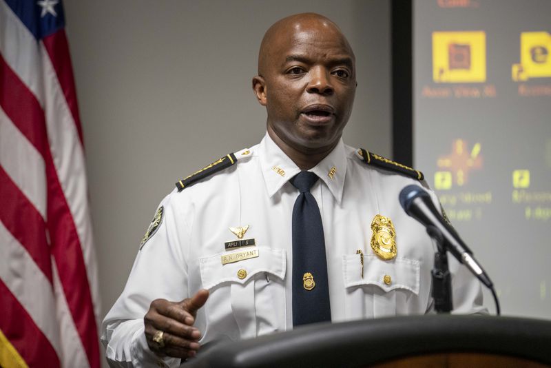 Atlanta Interim Police Chief Rodney Bryant speaks during a news conference at Atlanta Police Department headquarters on July 7, 2020.(ALYSSA POINTER / ALYSSA.POINTER@AJC.COM)