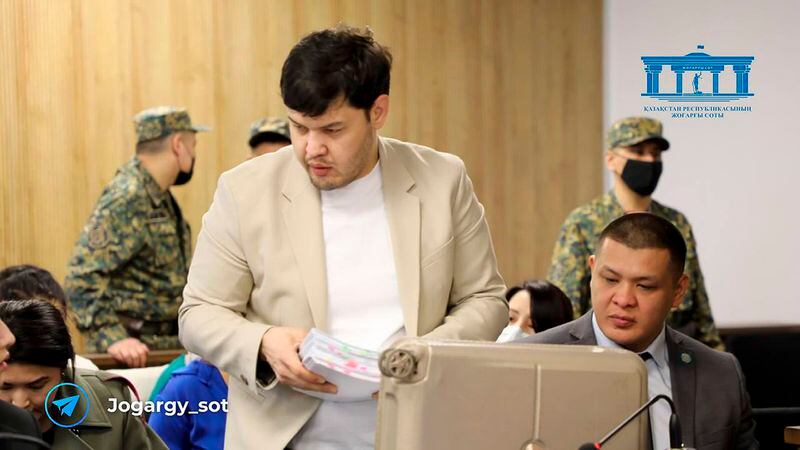 In this photo released by The Kazakhstan Supreme Court Press Office’s Telegram channel on Friday, April 19, 2024, Aitbek Amangeldy, attends a court session for businessman Kuandyk Bishimbayev, Kazakhstan's former economy minister. Bishimbayev is on trial in the killing of his wife, Saltanat Nukenova, the sister of Amangeldy. The trial has touched a nerve in the Central Asian country. Tens of thousands of people have signed petitions calling for harsher penalties for domestic violence. On April 11, senators approved a bill toughening penalties for spousal abuse, and President Kassym-Jomart Tokayev signed it into law four days later. (The Kazakhstan Supreme Court Press Office telegram channel via AP)