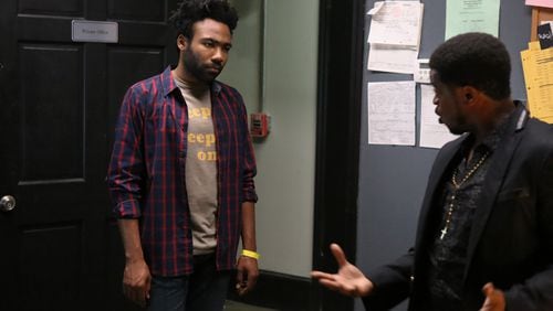 ATLANTA -- "The Club" -- Episode 8 (Airs Tuesday, October 18, 10:00 pm e/p) Pictured: (l-r) Donald Glover as Earnest Marks, Lucius Baston as Chris. CR: Quantrell D. Colbert/FX