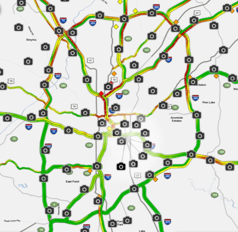 The Northern Perimeter is seeing a lot of stop and go traffic this evening commute as of 4:40 p.m. (Credit: WSB 24-hour Traffic Center)