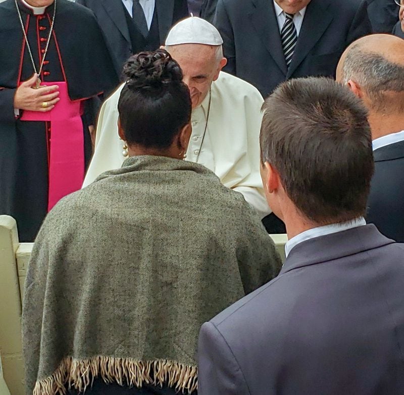 Bernice King, CEO of the King Center, spoke briefly with Pope Francis during a visit to Bolonga and Rome. CREDIT: First Kingdom Mangement
