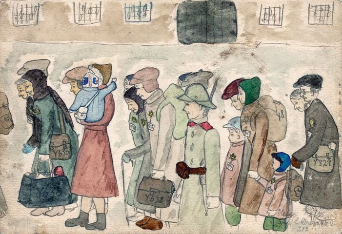 Artwork by renowned artist Helga Weissova-Hoskova, who was 12 when she was sent to Terezin. She was a bunkmate of Ilse Eichner Reiner.