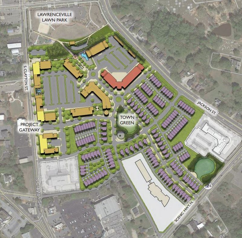A site plan of the $200 million mixed-use, “urban-style” development planned near downtown Lawrenceville. COURTESY CITY OF LAWRENCEVILLE