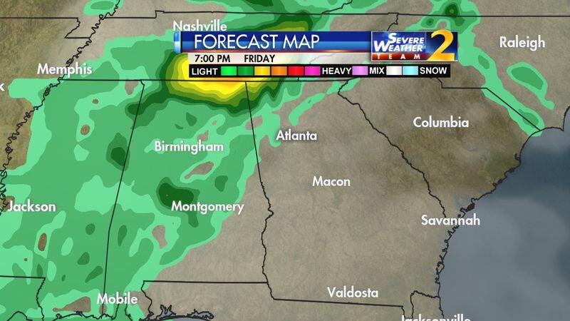 Rain chances increase later in the week for metro Atlanta. (Credit: Channel 2 Action News)