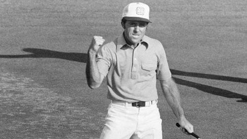 Gary Player reacts to a back-nine 30 to capture the 1978 Masters.