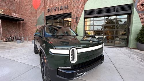 A Rivian R1S sits outside the Rivian store at Ponce City Market in Atlanta on Oct. 19, 2023. J. Scott Trubey/scott.trubey@ajc.com