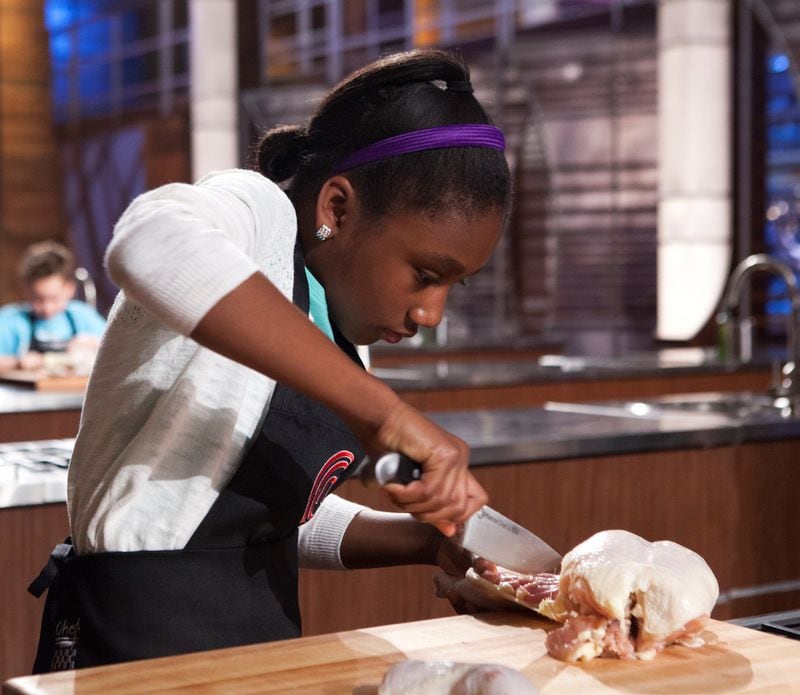 While Jasmine Stewart, a contestant in “MasterChef Jr.,” loves to cook, she also loves to play softball and is on her school’s cheer team.CREDIT: ADAM ROSE/ FOX BROADCASTING CO.